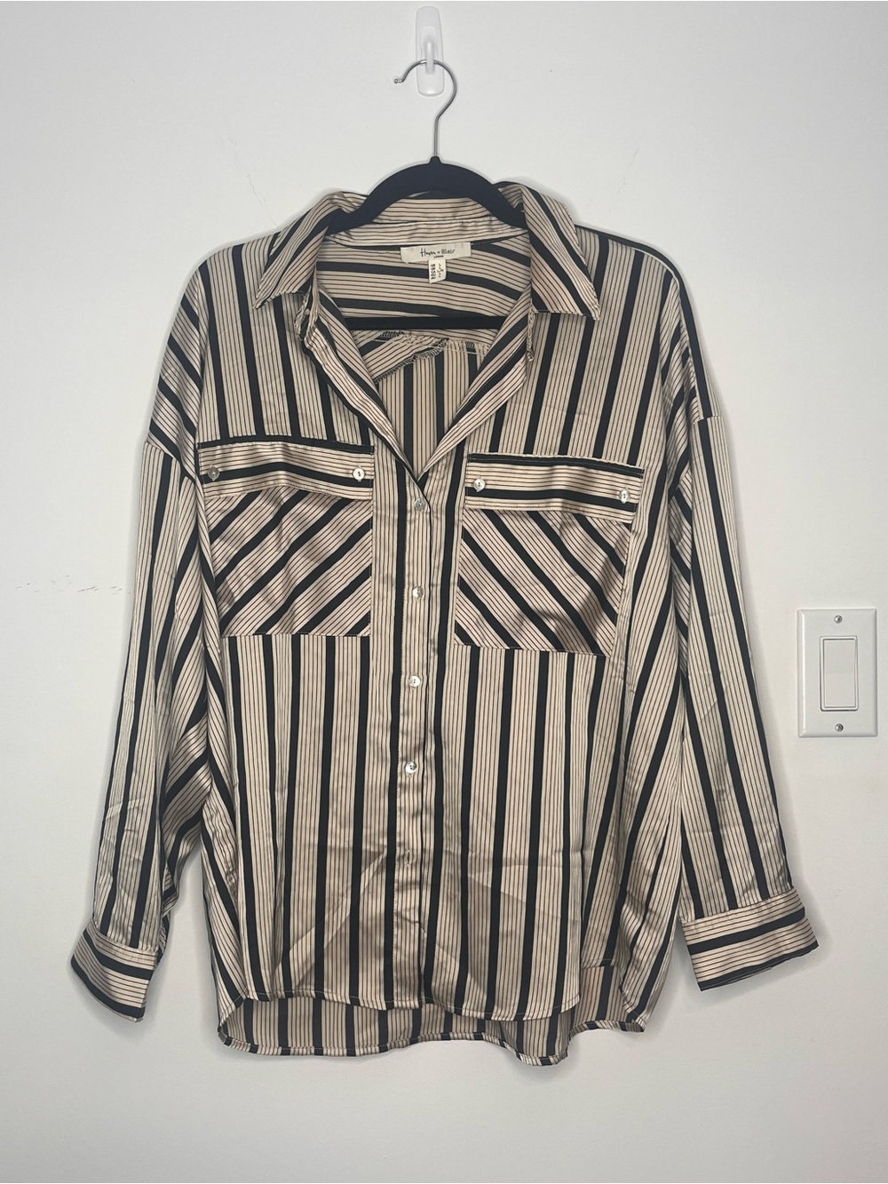 Haven + Blair - Striped Button-Down Shirt in Black and Cream